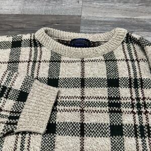 Vintage Cambridge Classic Flannel Tartan‎ Plaid Mens XL Cable Knit Sweater USA